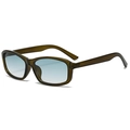 Olive green square frame sunglasses with light blue gradient lenses on white background - Regular / Standard Transparent Green Frame Double Green Lenses