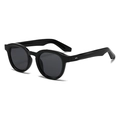 Classic black oval sunglasses with retro round frames and silver rivet details - Regular / Glossy Black Frame Grey Lens
