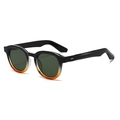 Classic round retro sunglasses with black to amber gradient frame and dark green lenses - Regular / Black-Tea Gradient Frame Green Lens