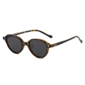 Classic retro oval tortoise shell sunglasses with dark lenses and silver rivet accents - Leopard Frame Grey Lens