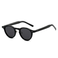 Classic black TR90 polarized sunglasses with retro round frames and silver rivet accents - Black Frame Grey Lens