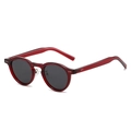 Retro TR90 polarized sunglasses with red translucent round frames and black lenses - Wine Red Frame / Grey Lenses