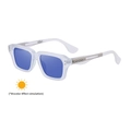 Men square photochromic sunglasses with translucent white frames and blue lenses - Matte Transparent Silver Frame Turn Blue