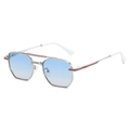 Modern square metal aviator sunglasses with silver frame and blue gradient lenses - Regular / Standard Silver Frame with Blue Lenses