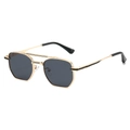 Modern square metal aviator sunglasses with double bridge and hexagonal dark lenses - Gold Frame Grey Lens