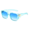 Square light blue transparent sunglasses with blue gradient lenses and gold bridge hardware - Regular / Blue Frame / Blue Lens