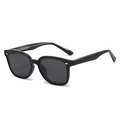 Classic polarized black square sunglasses with silver rivets and metal core temples - Regular / Black Frame Grey Lens