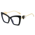 Occhiali anti luce blu cat eye con montatura nera e stanghette dorate con cuori - Montatura Nera Cuore Bianco Nero
