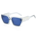 Transparent grey square sunglasses with dark blue lenses and gold metal accents - Transparent Blue Frame Blue Lens