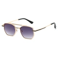 Modern square gold metal sunglasses with purple gradient lenses and double bridge design - Gold Frame Gradient Gray Lens