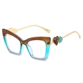 Cat eye glasses frame with brown and blue gradient front and gold metal heart temples - Brown Blue Gradient