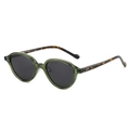 Oval polarized sunglasses with transparent olive green frame and tortoiseshell temples - Green Frame Grey Lens