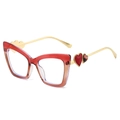 Cat eye glasses with red gradient frames, gold metal temples and heart accents - Gradient Red