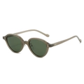 Retro oval sunglasses featuring olive green translucent frames and silver rivets - Green Frame Dark Green Lens