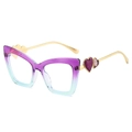 Cat eye glasses with purple and cyan gradient frames and golden heart temple accents - Purple and Blue Gradient