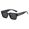 Classic square black polarized sunglasses with metallic textured hinges and wide frame - Black Frame Grey Lens