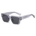 Square translucent gray polarized sunglasses with silver textured metal temples for men - Transparent Blue Frame Grey Lens