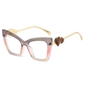 Cat eye blue light glasses with grey to pink gradient frame and gold heart metal temples - Gray Pink Gradient