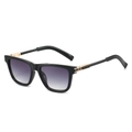 Retro small frame sunglasses with black frame, purple gradient lenses and gold accents - Black Frame Double Gray Lens