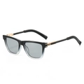 Retro square sunglasses with gradient black frames and gold metal hinge accents - Black and Grey Gradient Frame Light Grey Lens