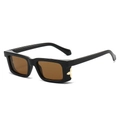 Chic black square thick frame sunglasses with gold iris temple accents and brown lenses - Regular / Black Frame Tea Lens