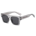 Modern square frame polarized sunglasses with translucent grey frames and silver core temples - Translucent Grey Frame Grey Lens