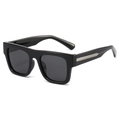 Square oversized polarized sunglasses with black frame and silver textured temples - Black Frame Grey Lens