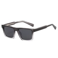 Square gradient gray oversized polarized sunglasses with thick temples for men and women - Grey Frame / Black Grey Lens