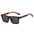 Square polarized sunglasses with matte black frames and tortoiseshell spring temples - Matte Black Frame Grey Lens Tortoise Legs