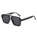 Classic black double bridge polarized square sunglasses with stylish silver stud accents - Glossy Black Frame Grey Lens