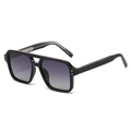 Black rectangular polarized sunglasses with double bridge and silver rivets on a white background - Bright Black Frame Double Gray Lens