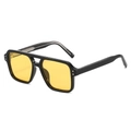 Fashionable double bridge square sunglasses with black frame and yellow polarized lenses - Black Frame Yellow Lens