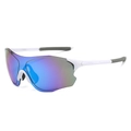 White cycling sunglasses with large iridescent purple lenses and streamlined frame for sports - White Frame Blue Mirror