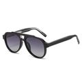 Klassieke zwarte gepolariseerde aviator zonnebril met dubbele brug en verloopglazen - Glanzend Zwart Frame Dubbele Grijze Lens