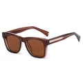 Retro square polarized sunglasses with dark brown tortoiseshell frame and metal accents - Regular / Tea Frame Tea Lens