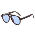 Classic tortoise shell aviator sunglasses with gradient blue lenses and gold nose bridge detail - Leopard Frame Blue Lens