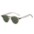 Retro TR90 polarized sunglasses with transparent grey round frame and green lenses - Champagne Frame Green Lens