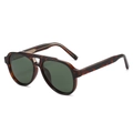 Classic aviator sunglasses featuring tortoiseshell frames and dark green polarized lenses - Leopard Frame Dark Green Lens