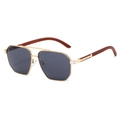 Lunettes aviateur polygonales avec monture dorée à double pont et branches bois - Monture Blanche Or Verres Gris
