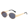 Lunettes de soleil rétro avec monture dorée et branches gravées de motifs floraux de rose - Monture Dorée Verres Gris