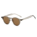 Retro TR90 polarized sunglasses with translucent grey round frame and brown lenses - Champagne Frame Tea Lens