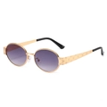 Lunettes de soleil ovales rétro avec monture dorée et gravure florale de roses - Monture Dorée Verres Gris Dégradés