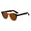 Classic round amber tortoise frame sunglasses with dark brown lenses and silver rivets - Regular / Two-tone Tea Frame Tea Lens
