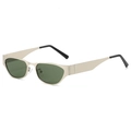 Modern cat-eye sunglasses with gold metal frame and dark green lenses in 45-degree view - Regular / Standard Silver Frame Dark Green Lenses