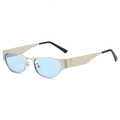 Retro slanke cat-eye zonnebril met champagne metalen montuur en lichtblauwe glazen - Zilveren Frame Blauwe Glazen