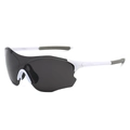 Outdoor cycling sports sunglasses with white frame and smoke grey wraparound large lenses - White Frame Gray Lens