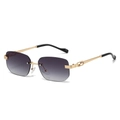 Lunettes de soleil carrées sans monture avec décor C doré et verres dégradés gris - Standard / Monture Dorée Verres Gris Dégradés