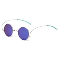 Hippie costume set round silver metal sunglasses with purple mirrored lenses - Silver Frame Blue Mirror Lens