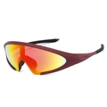 Matte burgundy sports sunglasses with red-yellow gradient wrap lens for cycling - Burgundy Frame Red Mirror