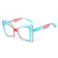 Montatura occhiali a farfalla cat-eye con glitter sfumati rossi e blu brillanti - Montatura Blu Rosso Lente Trasparente